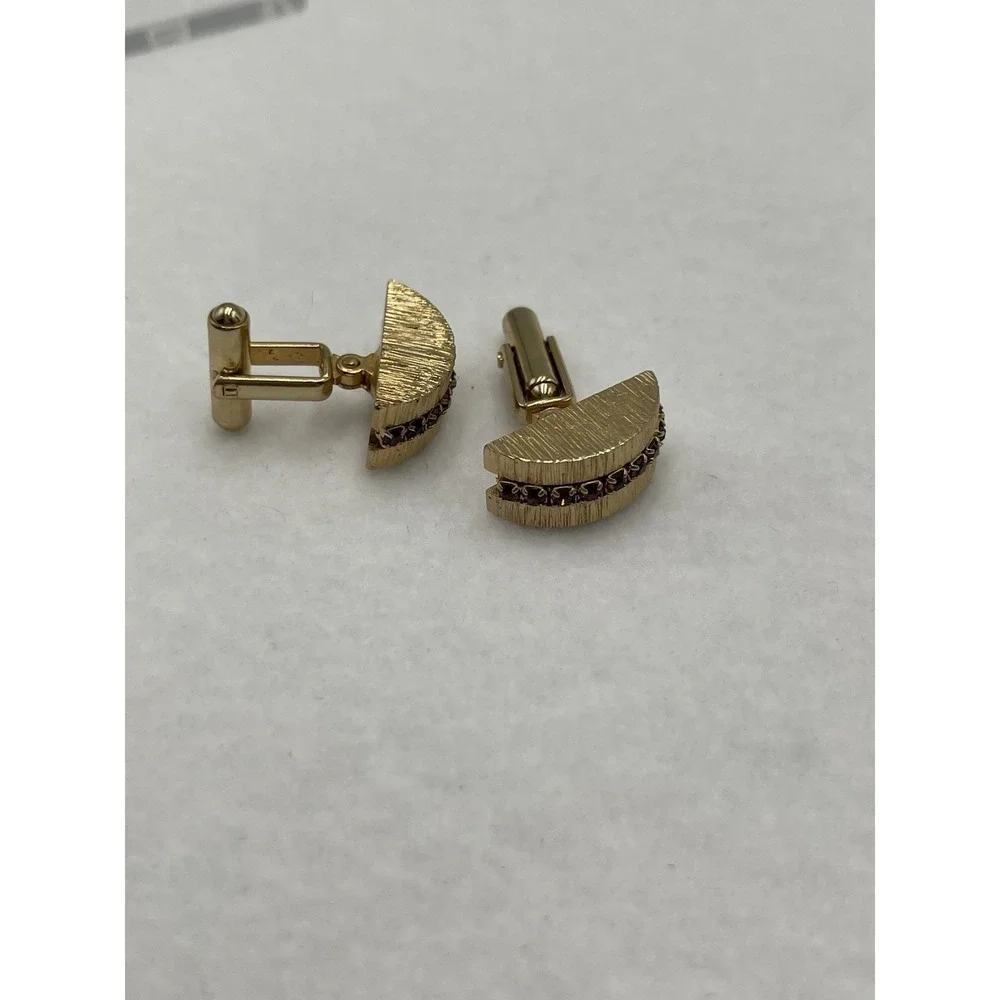 Sarah‎ Coventry ?   Rhinestone Cufflinks and Tie Clip Brushed Gold 3pc